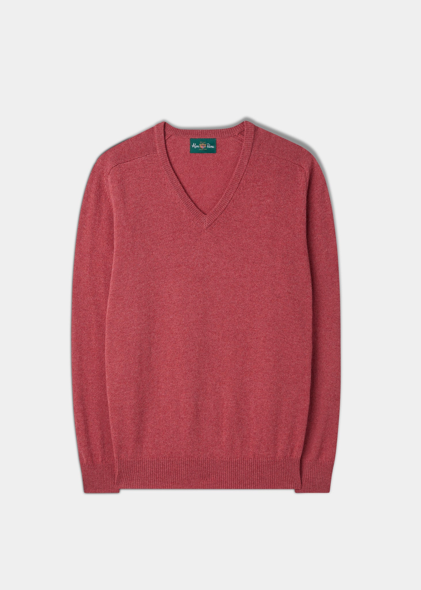 Men's Lambswool Vee Neck Jumper in Rouge 