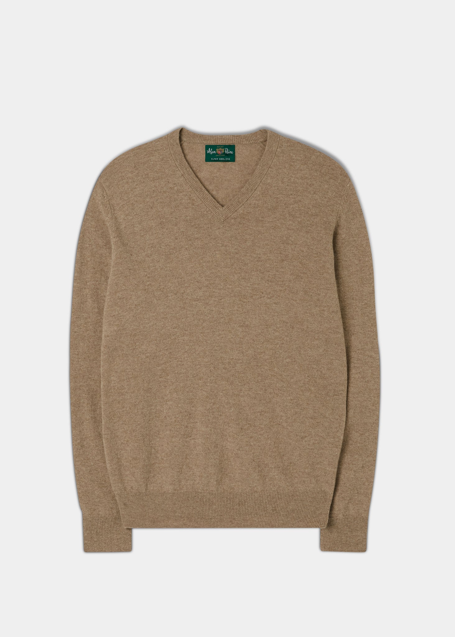 Men's Geelong Lambswool Vee Neck Jumper in Beige 