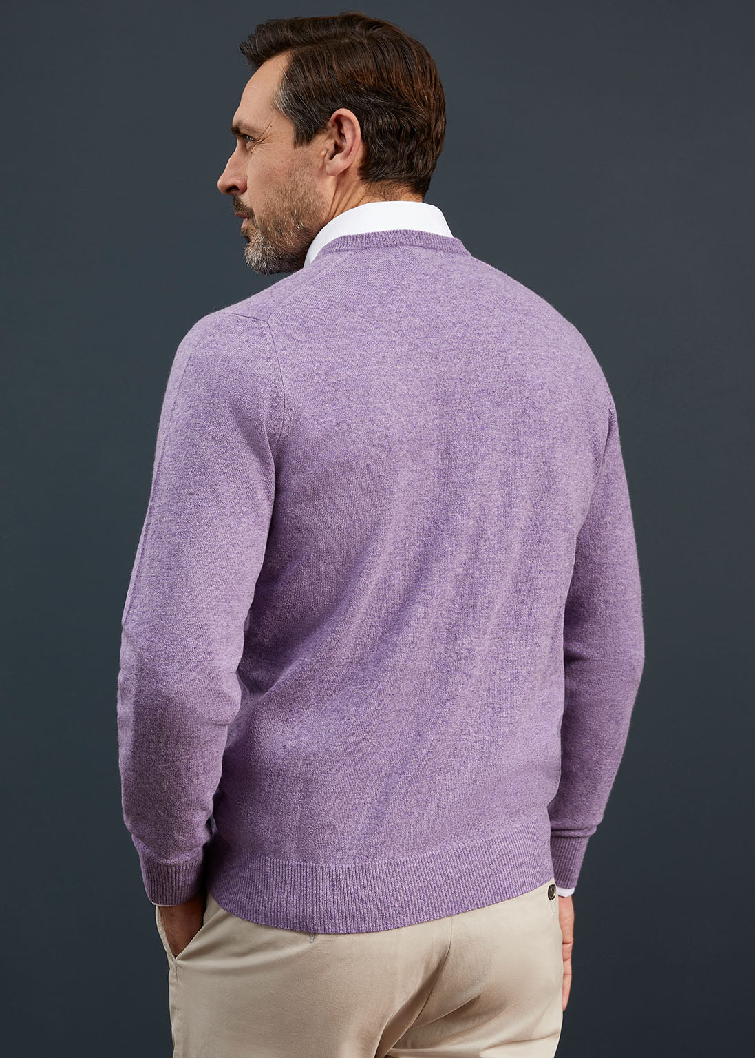 Men's Geelong Lambswool Vee Neck Jumper in Purple Heat
