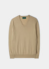 Men's Geelong Lambswool Vee Neck Jumper in Sandrift 