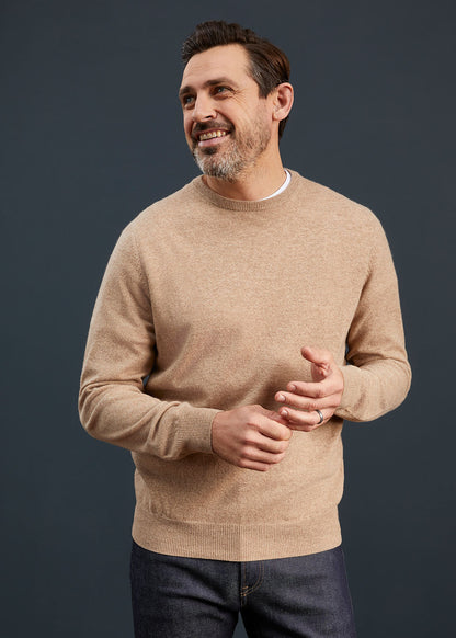 Men's Geelong Lambswool Crew Neck Jumper In Beige