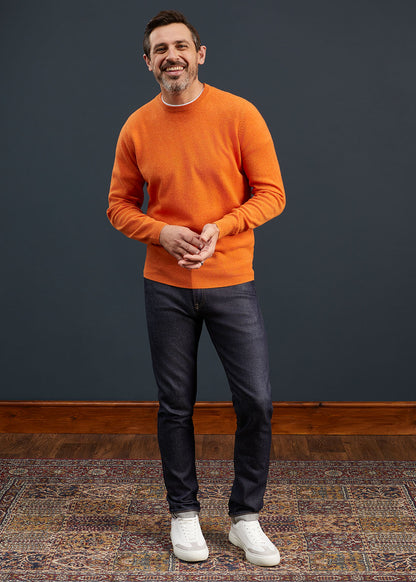 Men's Geelong Lambswool Crew Neck Jumper In Tangerine