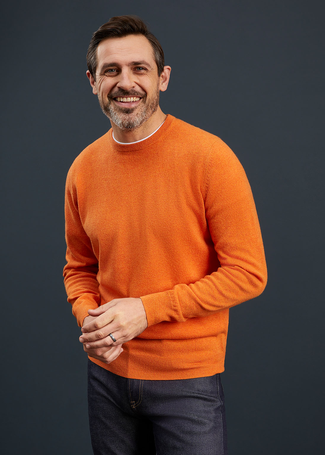 Men's Geelong Lambswool Crew Neck Jumper In Tangerine