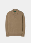 Men's Geelong Lambswool Long Sleeve Polo Shirt in Beige