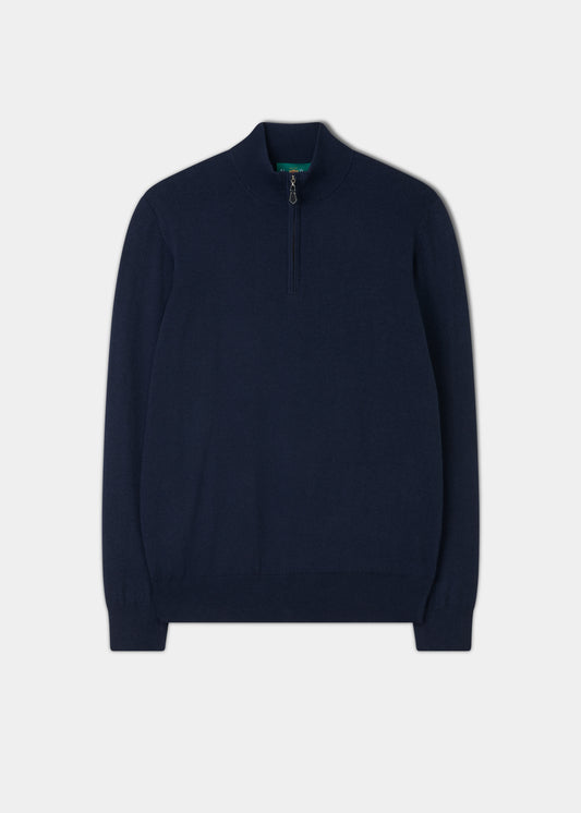 Ashfield 1/4 Zip Cotton Merino Jumper i mörk marinblå