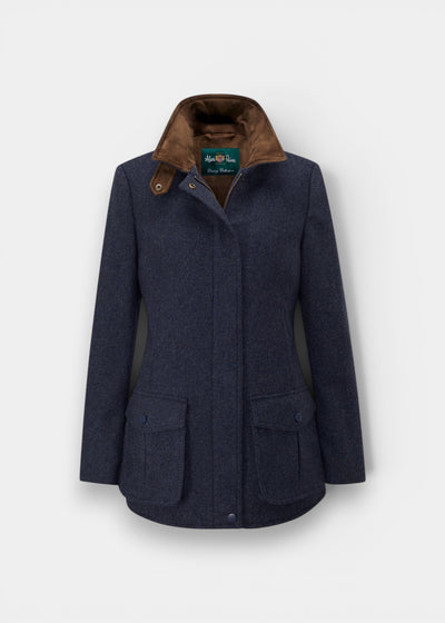 Surrey Ladies Tweed Water Repellent Coat in Blue  -  Regular Fit