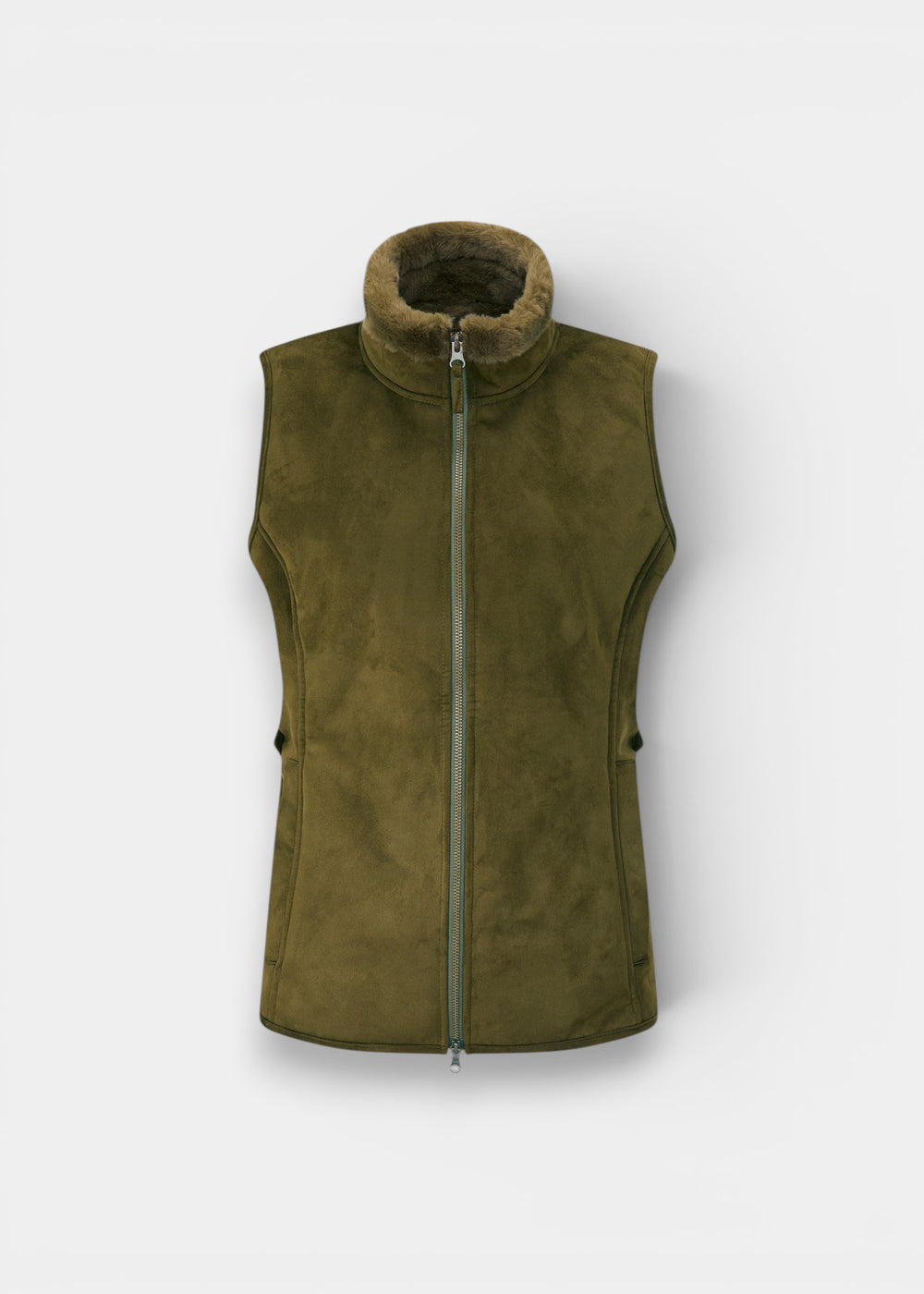 Surrey Ladies Water Repellent Faux Fur Lined Gilet in Olive  -  Regular Fit