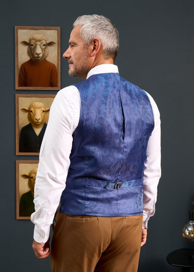 Surrey Men's Tweed Lined Country Waistcoat In Blue Check