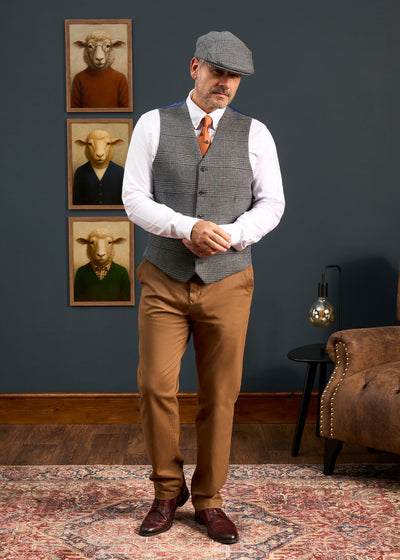 Surrey Men's Tweed Lined Country Waistcoat In Blue Check