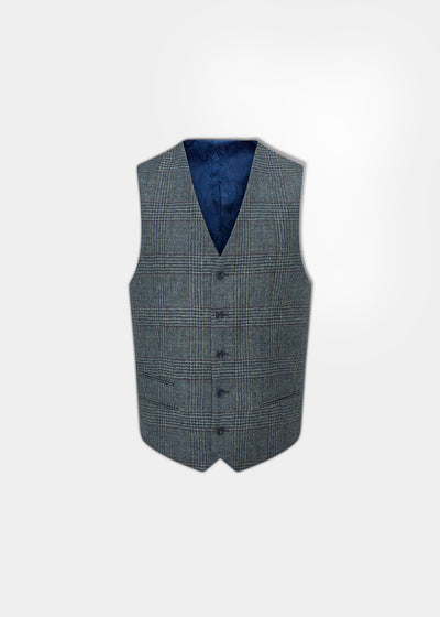 Surrey Men's Tweed Lined Country Waistcoat In Blue Check