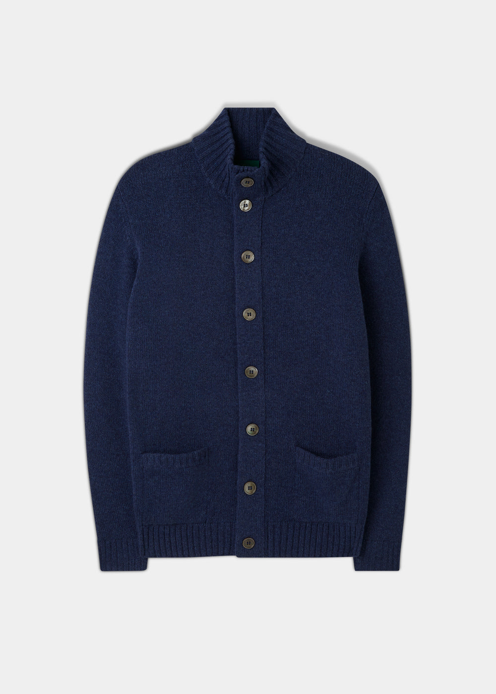 Landford Lambswool Mock Neck Jumper in Rhapsody, regular fit, high collar and pockets, shown flat on white.