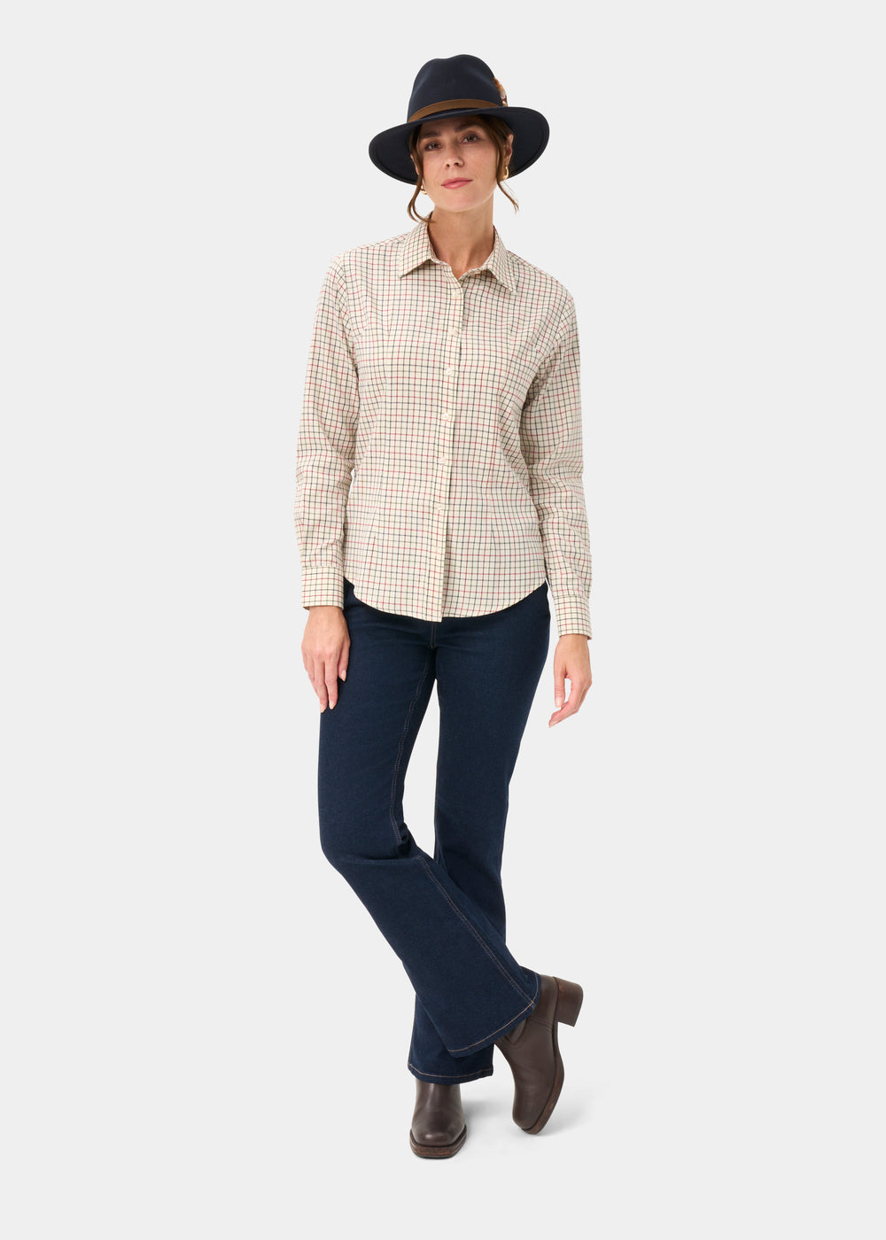Bromford Ladies Cotton Shirt In Red Check - Regular Fit