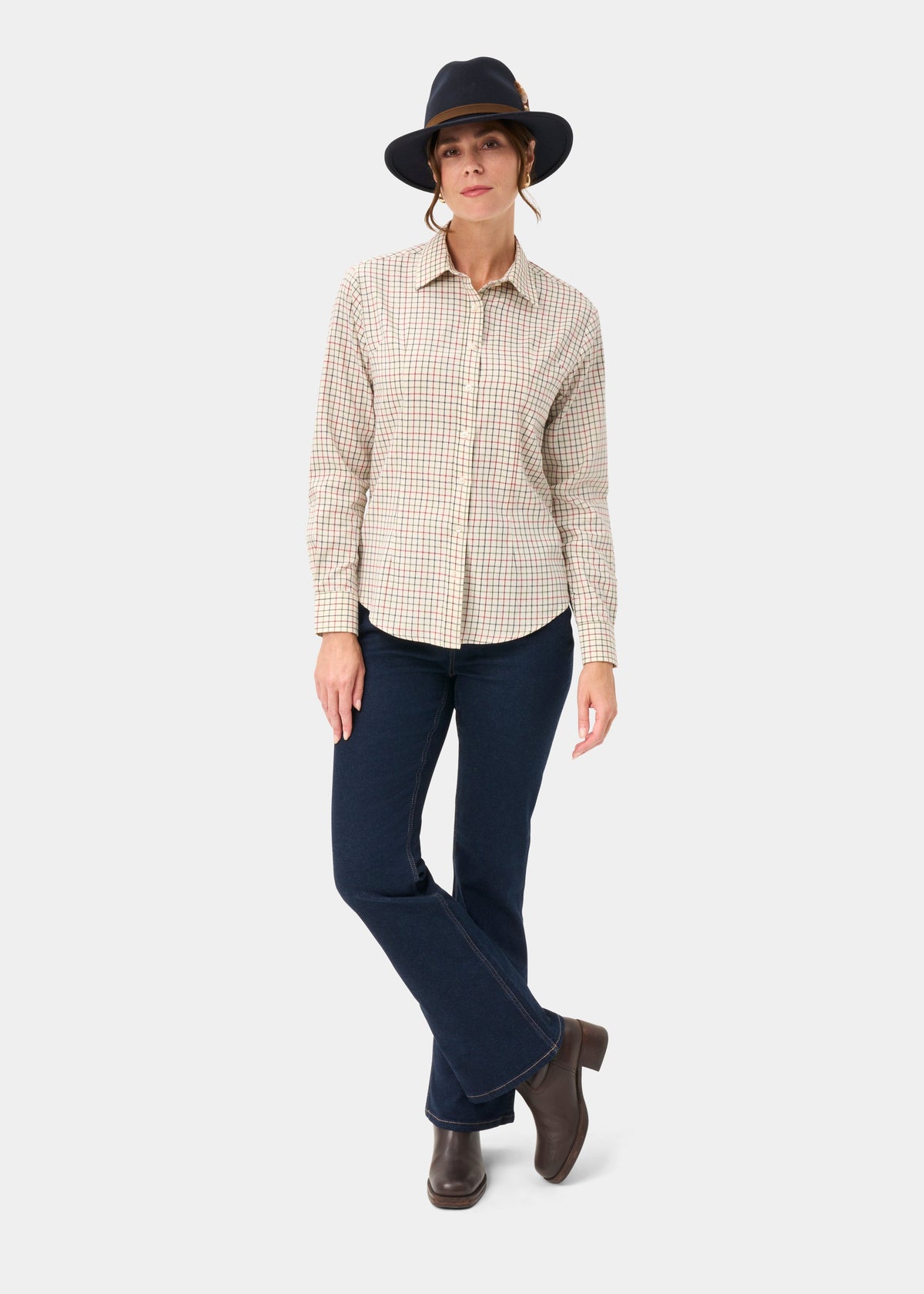Bromford Ladies Cotton Shirt In Red Check - Regular Fit