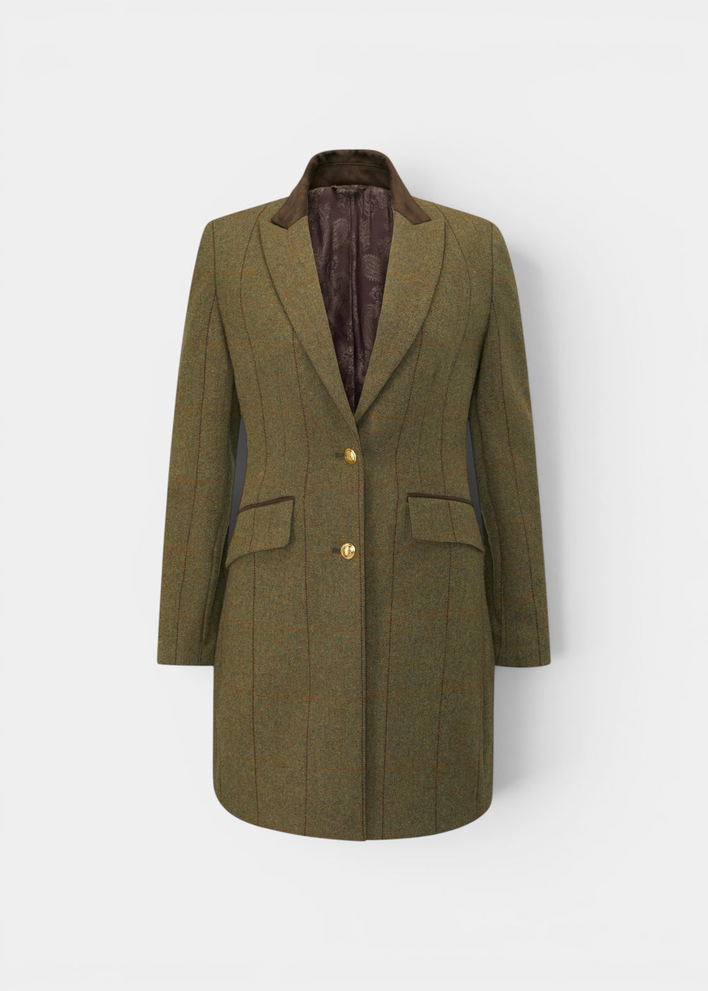 Combrook Ladies Tweed Water Repellent Mid-Thigh Coat in Grove  -  Regular Fit