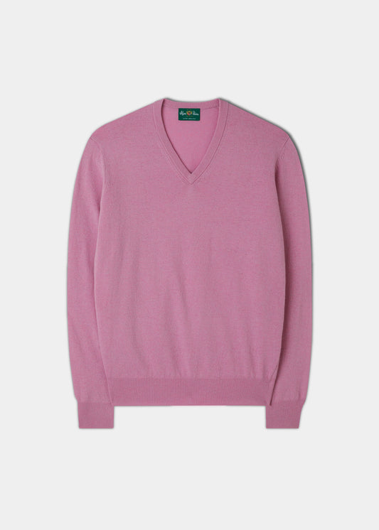Geelong lammulls tröja med Vee-hals för män i Pink Haze - Normal passform