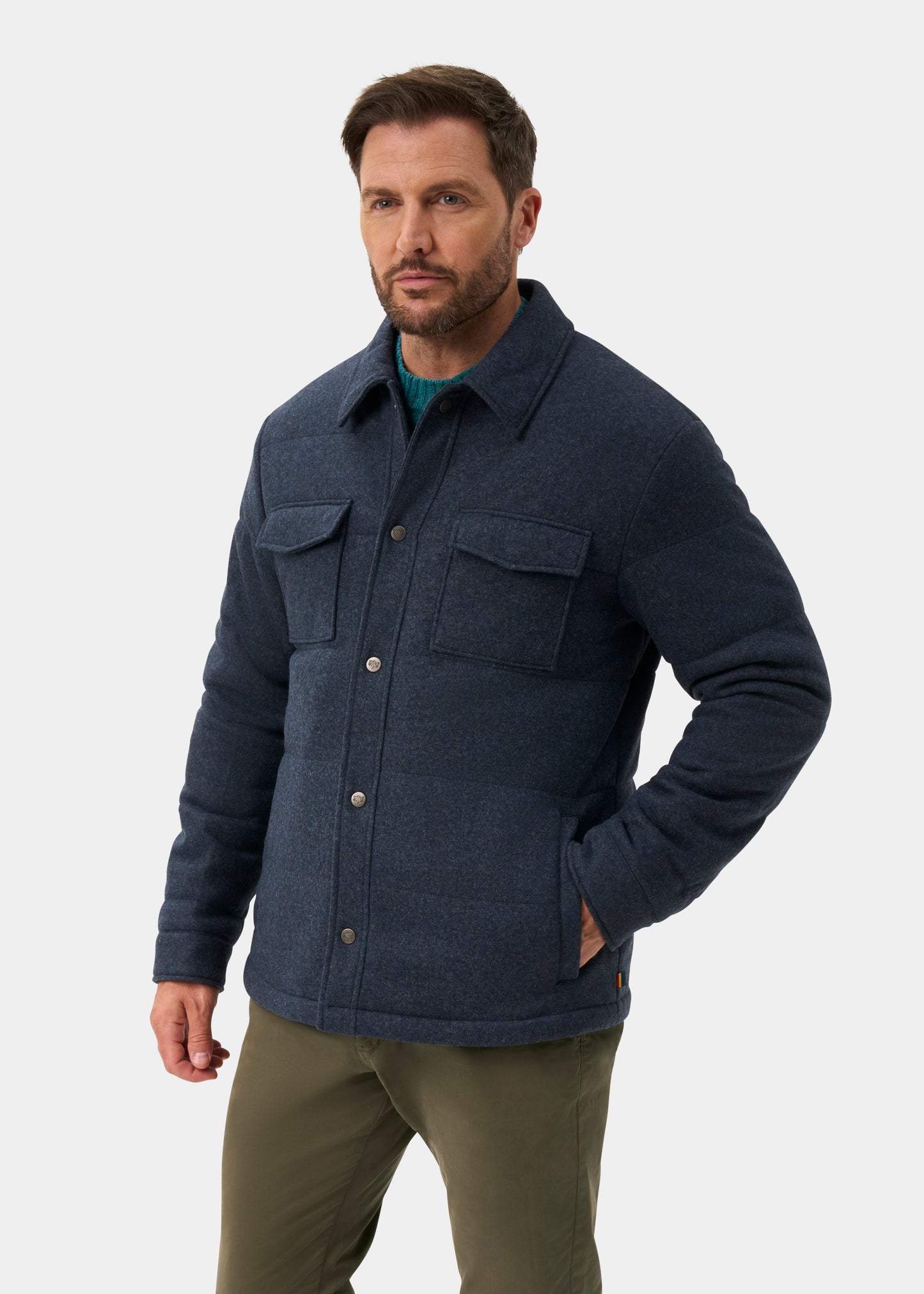 Richmond Men's Knitted Quilted Shacket In Navy