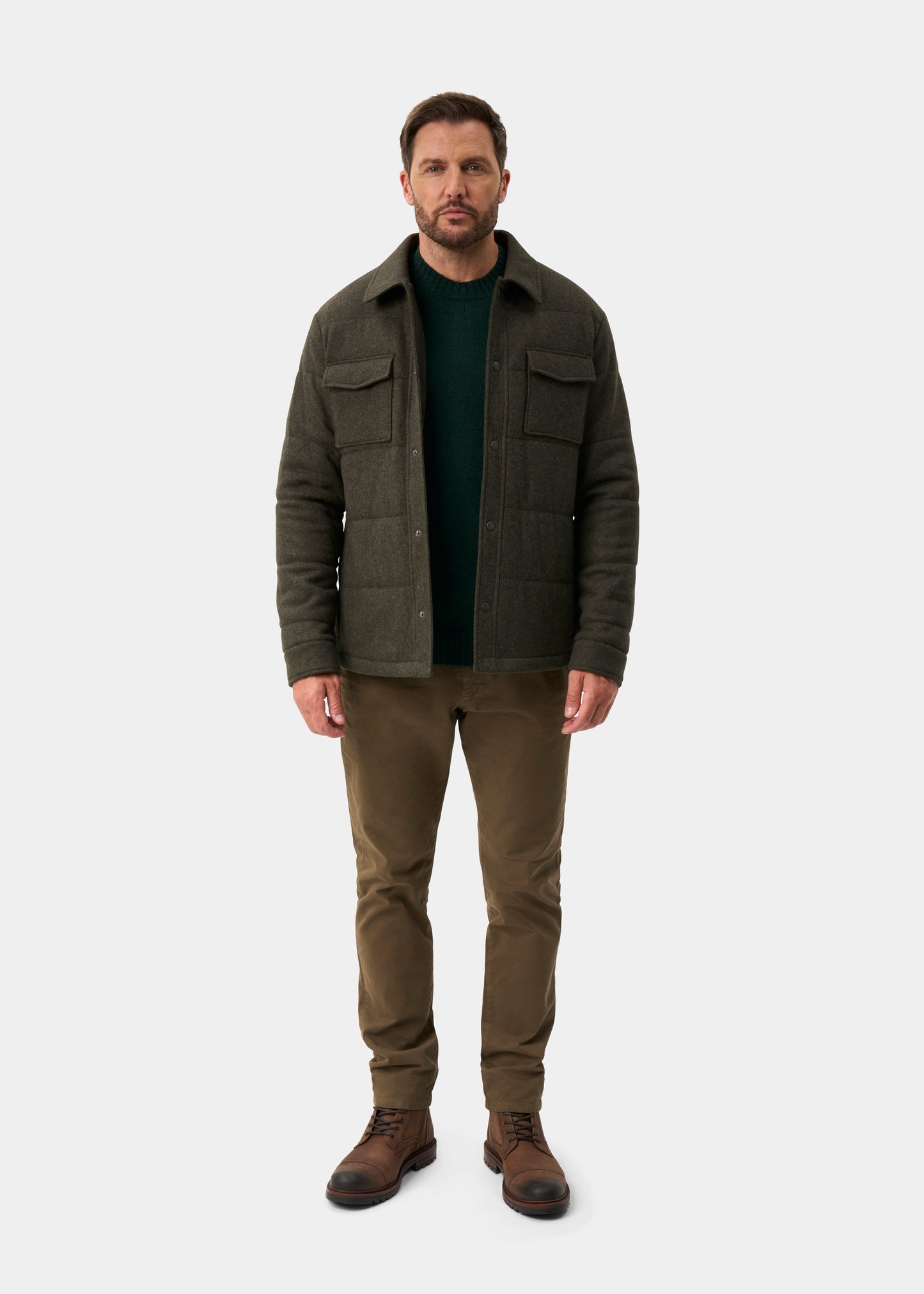 Richmond Men's Knitted Quilted Shacket In Olive