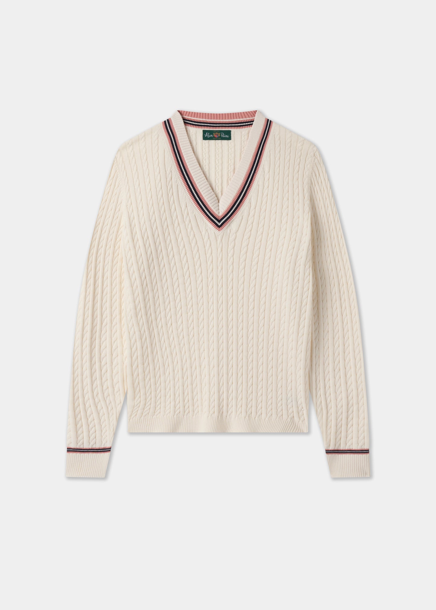 Ladies Cotton Cable Knit Cricket Jumper in White