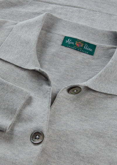 Ladies Cotton Cashmere Collared Cardigan in Light Grey