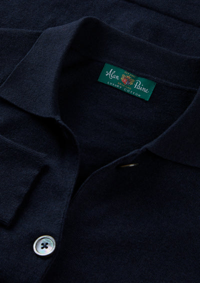 Ladies Cotton Cashmere Collared Cardigan in Navy