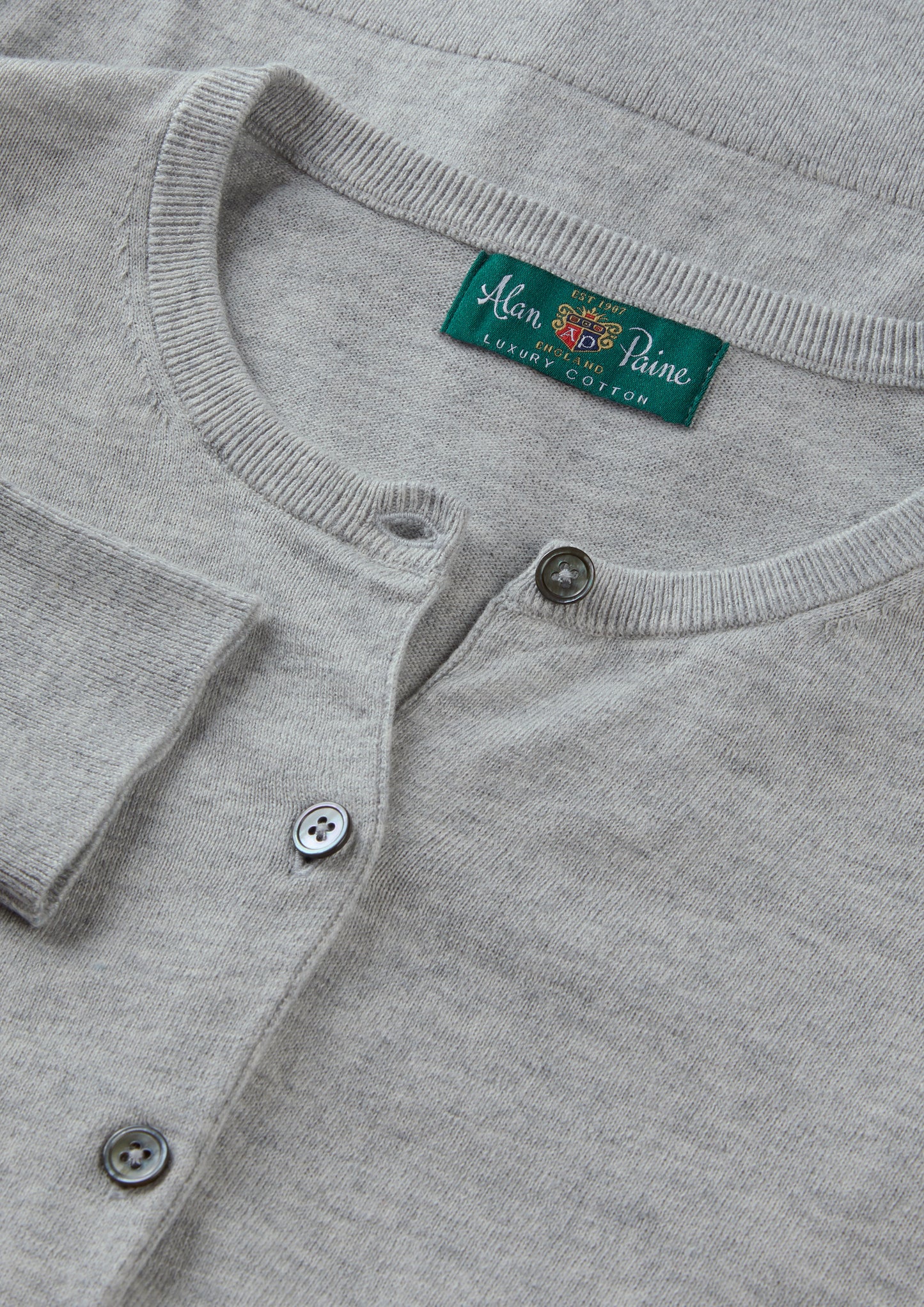 Ladies Cotton Cashmere Crew Neck Cardigan in Light Grey