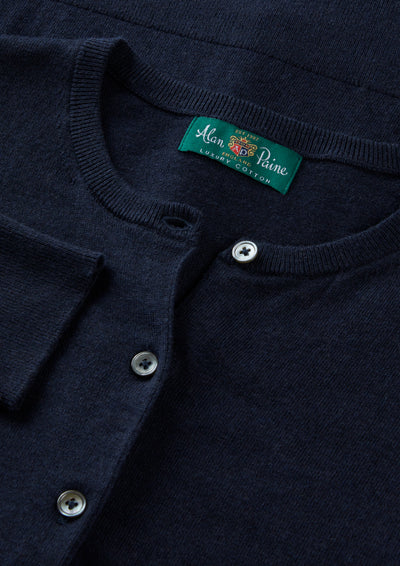 Ladies Cotton Cashmere Crew Neck Cardigan in Navy