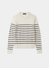 Ladies Cotton Cashmere Crew Neck Jumper in Cream and Brown