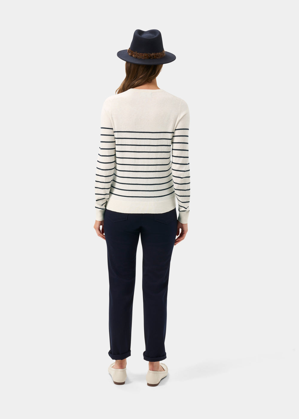 Lois Ladies Cotton Cashmere Striped Crew Neck In Blonde