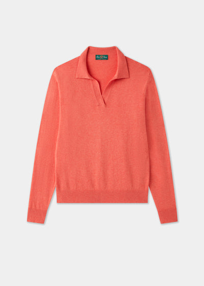 Ladies Cotton Cashmere Open Placket Jumper in Pink