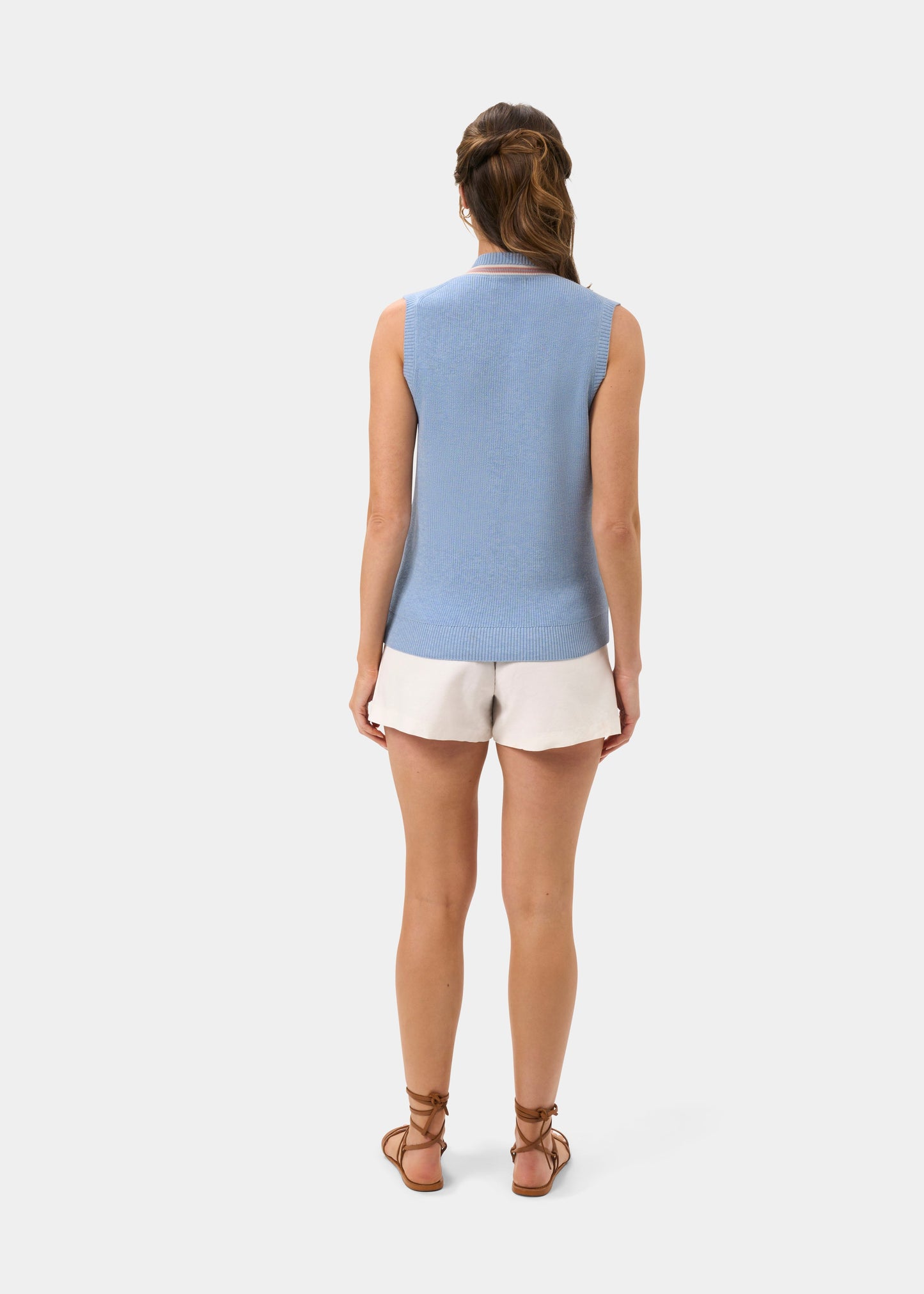 Ladies Cotton Cricket Slipover In Steel Blue Mix