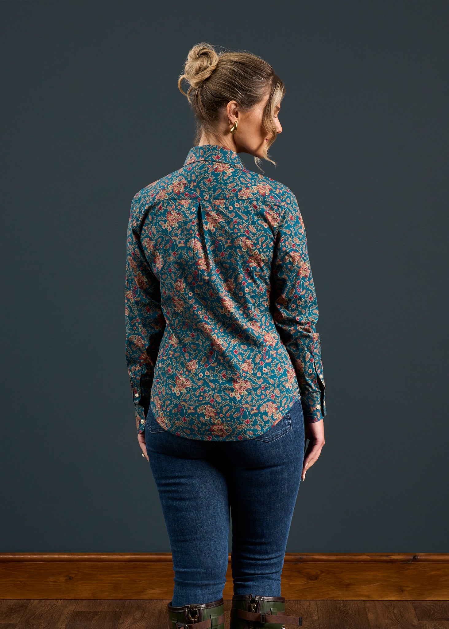 Lawen Ladies Printed Cotton Shirt - Blue Floral Design
