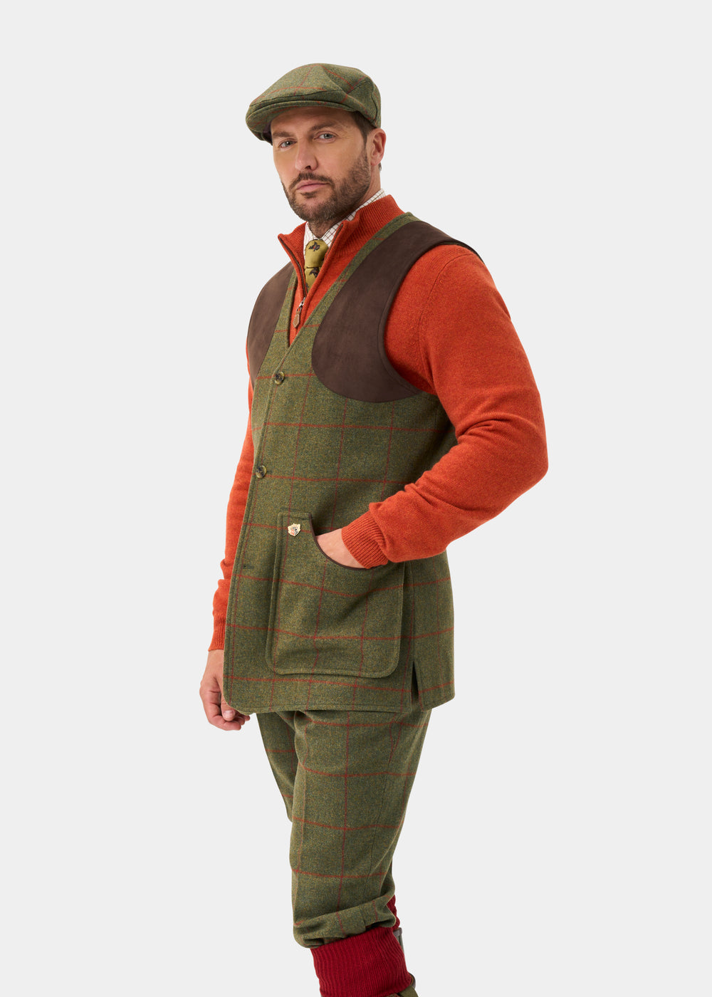 Combrook Men's Tweed Water Repellent Shooting Waistcoat in Reed  -  Shooting Fit
