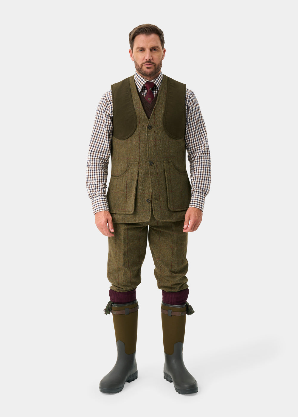 Rutland Men's Tweed Water Repellent Shooting Waistcoat in Oakley  -  Shooting Fit