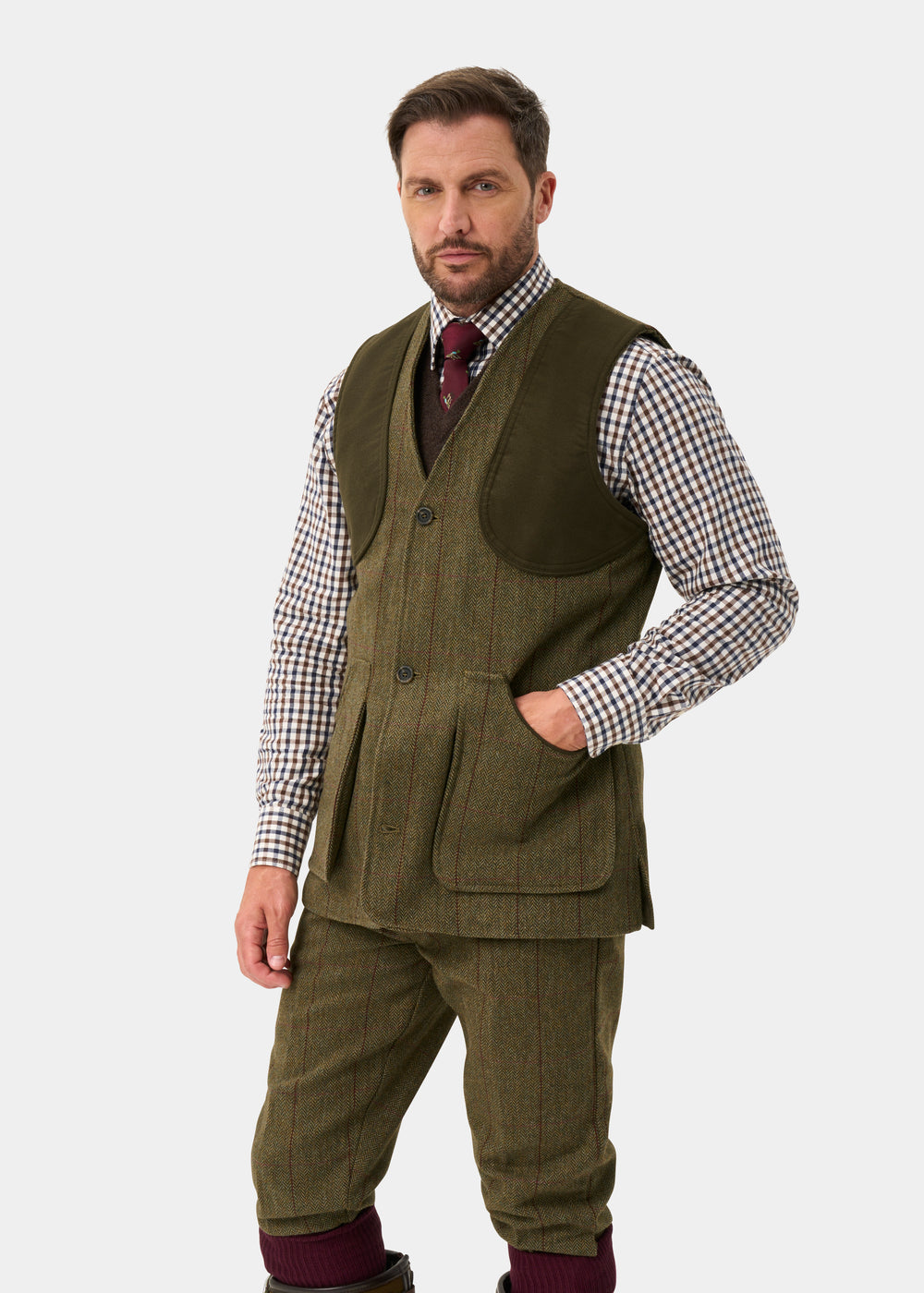 Rutland Men's Tweed Water Repellent Shooting Waistcoat in Oakley  -  Shooting Fit
