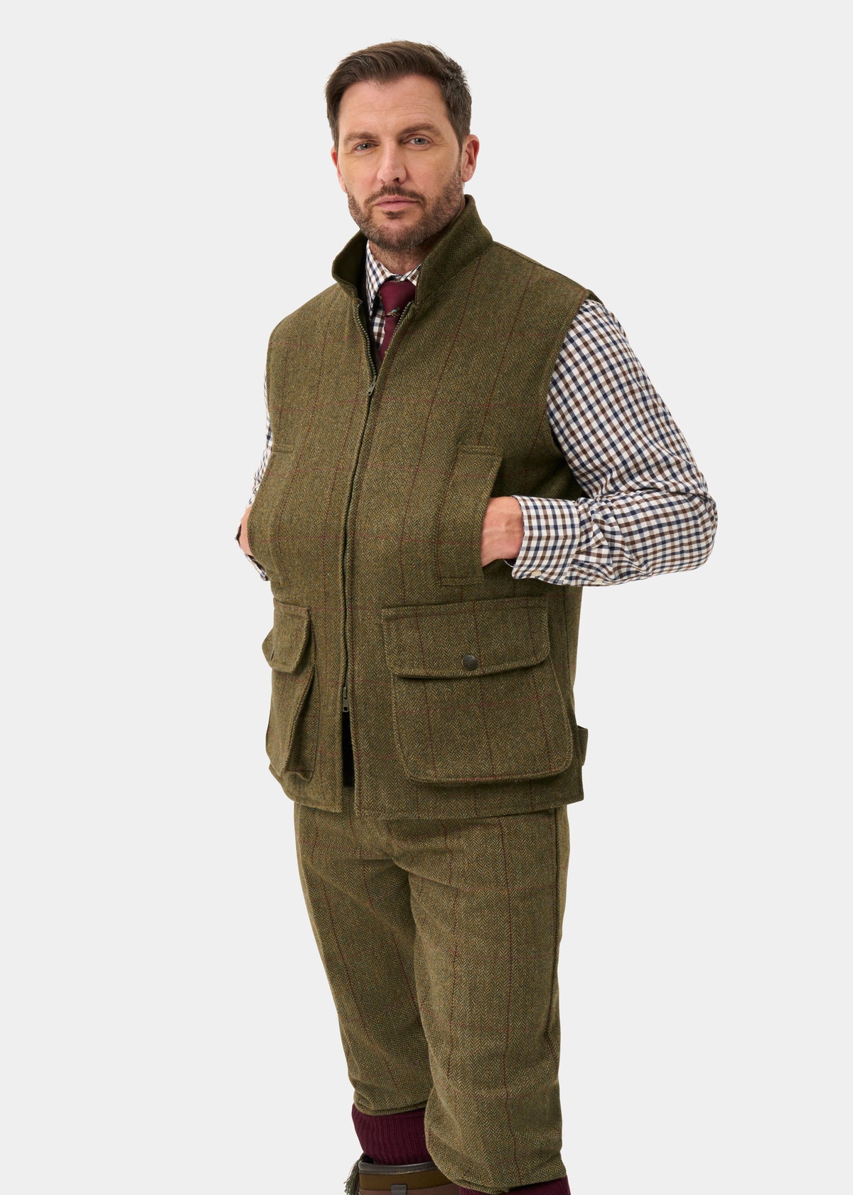 Rutland Men's Tweed Waistcoat In Oakley - Shooting Fit