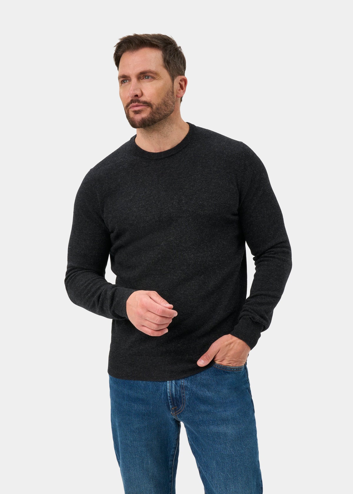 Melfort Pure Cashmere Crew Neck Jumper In Charcoal - Regular Fit