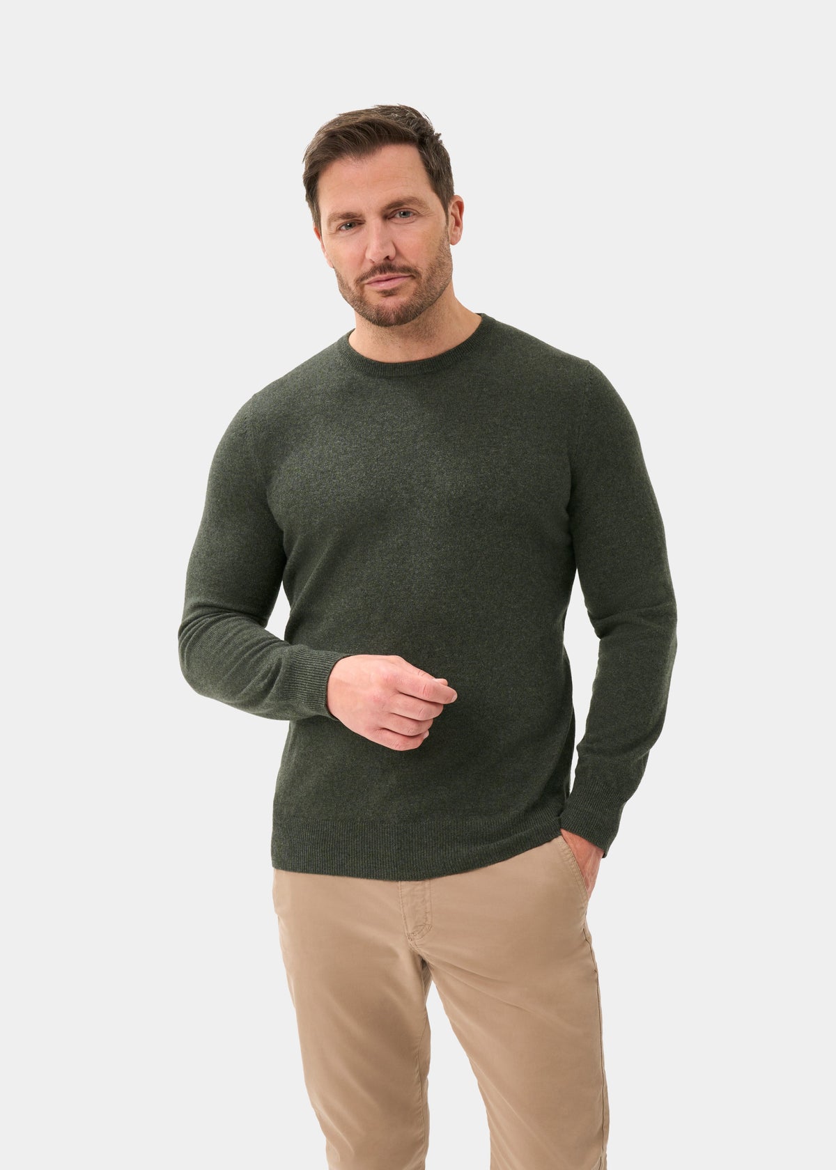 Men's Cashmere Crew Neck Jumper in Rosemary