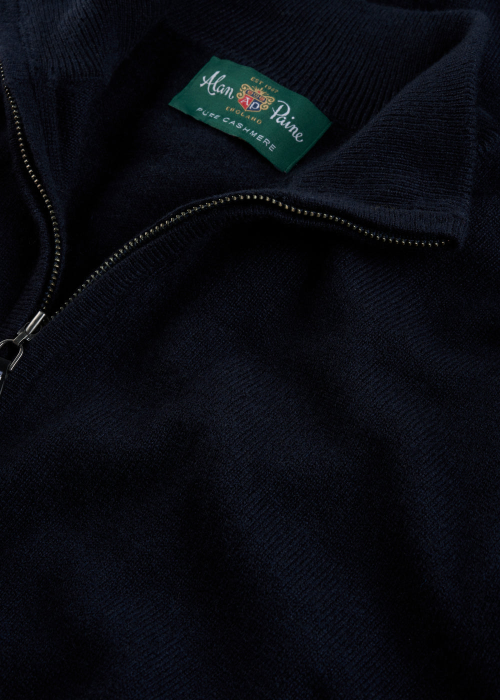 Men's Cashmere Quarter Zip Neck Jumper in Dark Navy