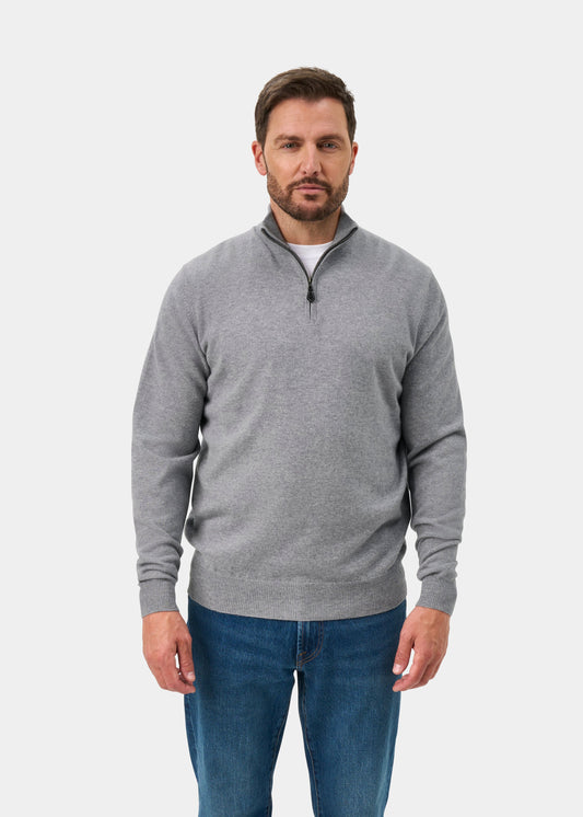 Hanbury Pure Cashmere Quarter Zip Jumper In Light Grey Mix - Regular Fit