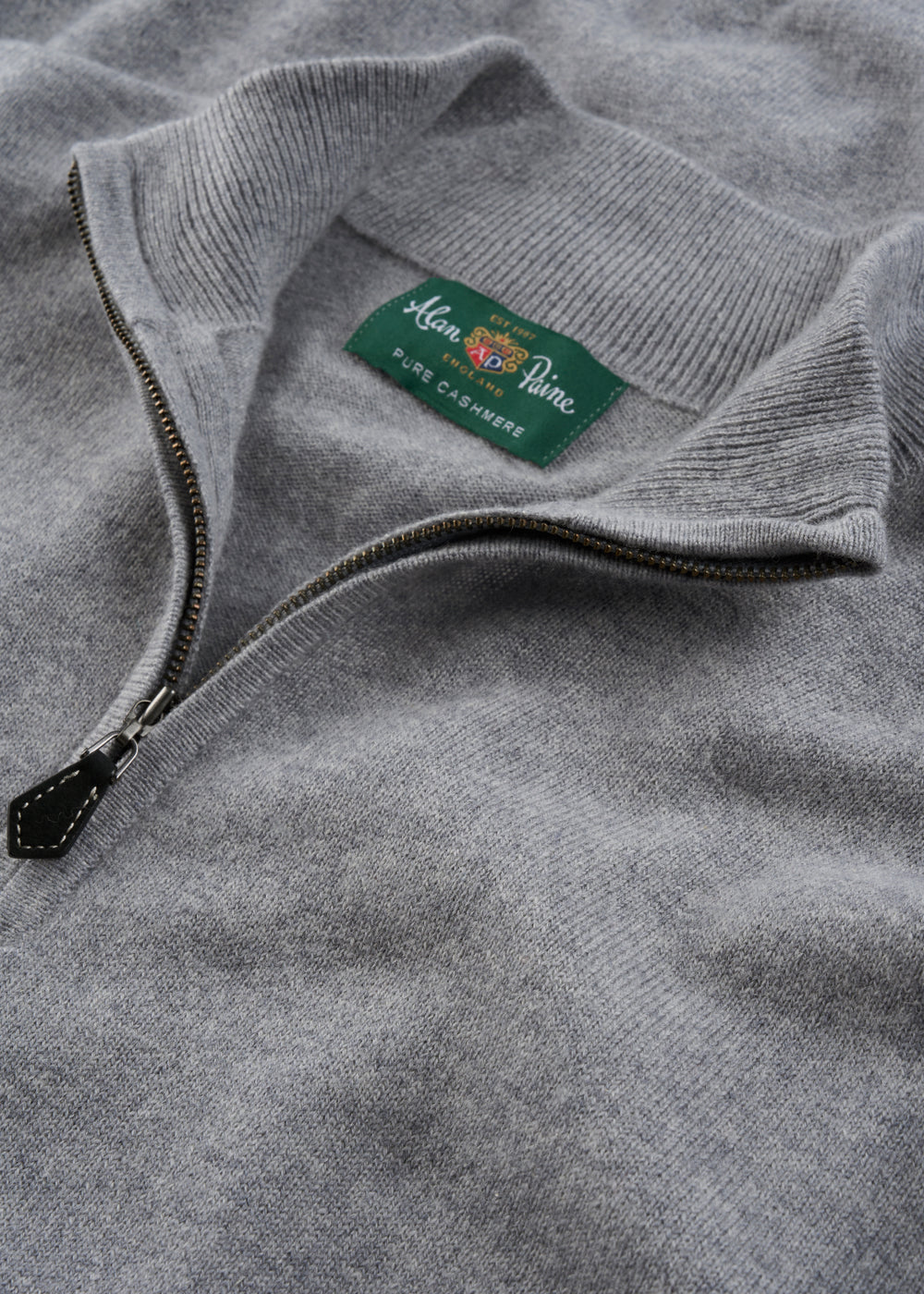Men's Cashmere Quarter Zip Neck Jumper in Light Grey Mix