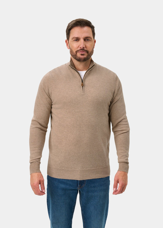 Hanbury Pure Cashmere Quarter Zip Jumper In Linen - Regular Fit