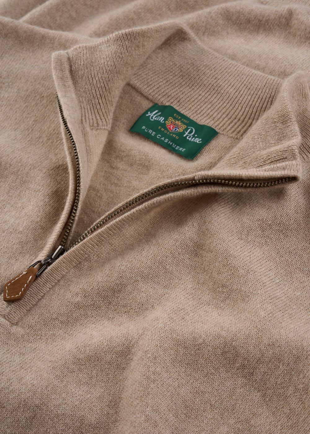 Men's Cashmere Quarter Zip Neck Jumper in Linen