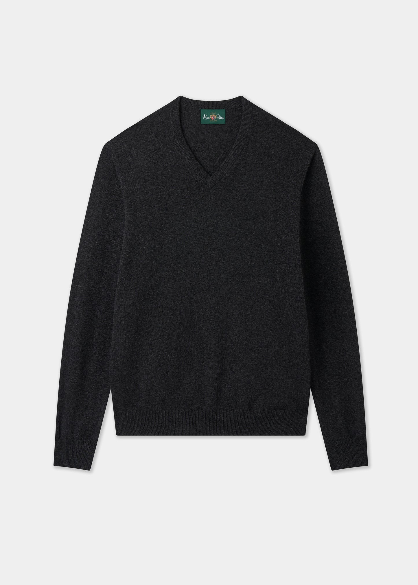 Men's Cashmere Vee Neck Jumper in Charcoal