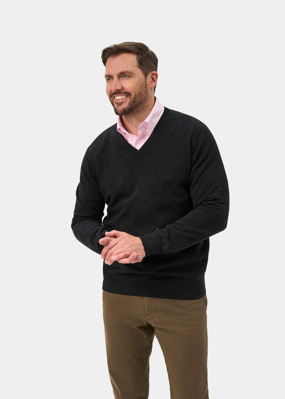 Haddington Pure Cashmere V-Neck Jumper In Charcoal - Regular Fit