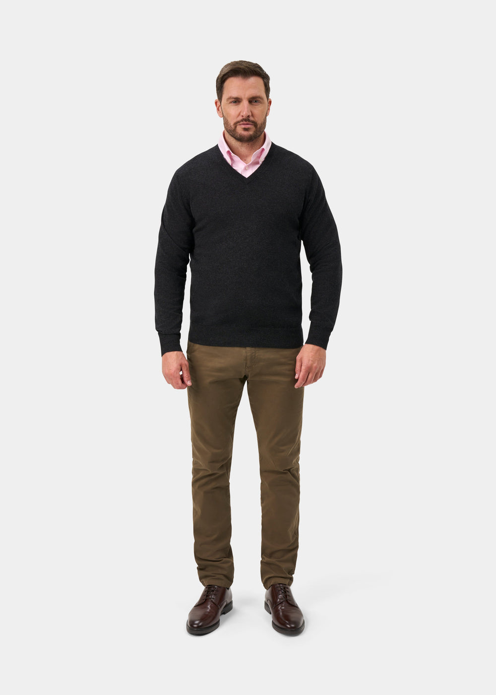 Haddington Pure Cashmere V-Neck Jumper In Charcoal - Regular Fit