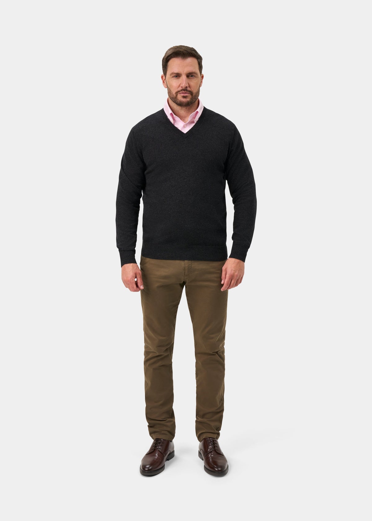 Haddington Pure Cashmere V-Neck Jumper In Charcoal - Regular Fit