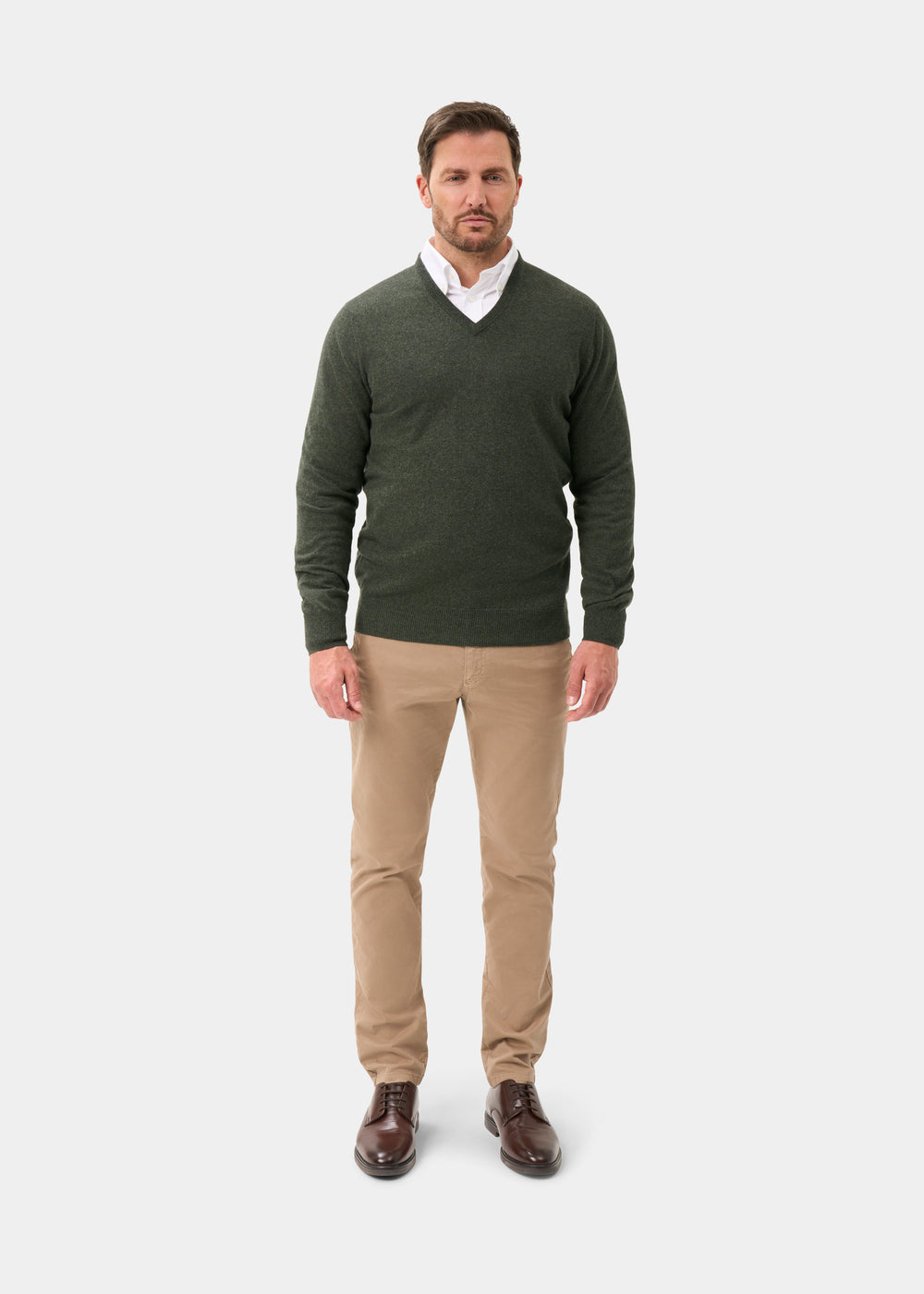 Men's Cashmere Vee Neck Jumper in Rosemary