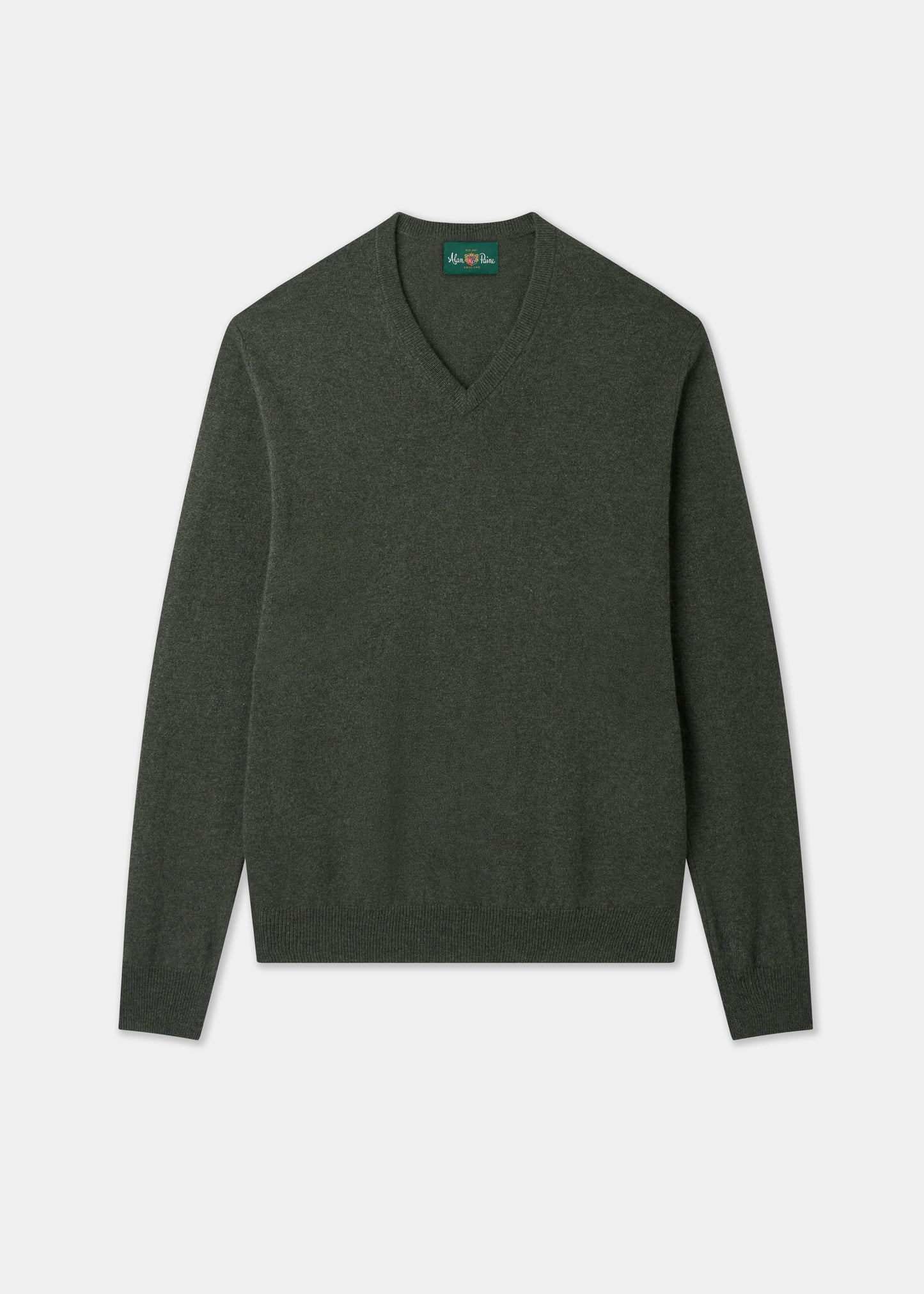 Men's Cashmere Vee Neck Jumper in Rosemary