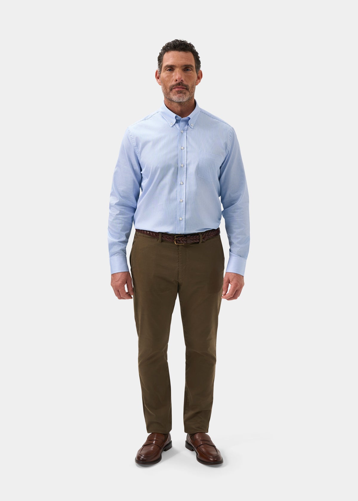 Men's Cotton Long Sleeve Shirt in Blue Striped