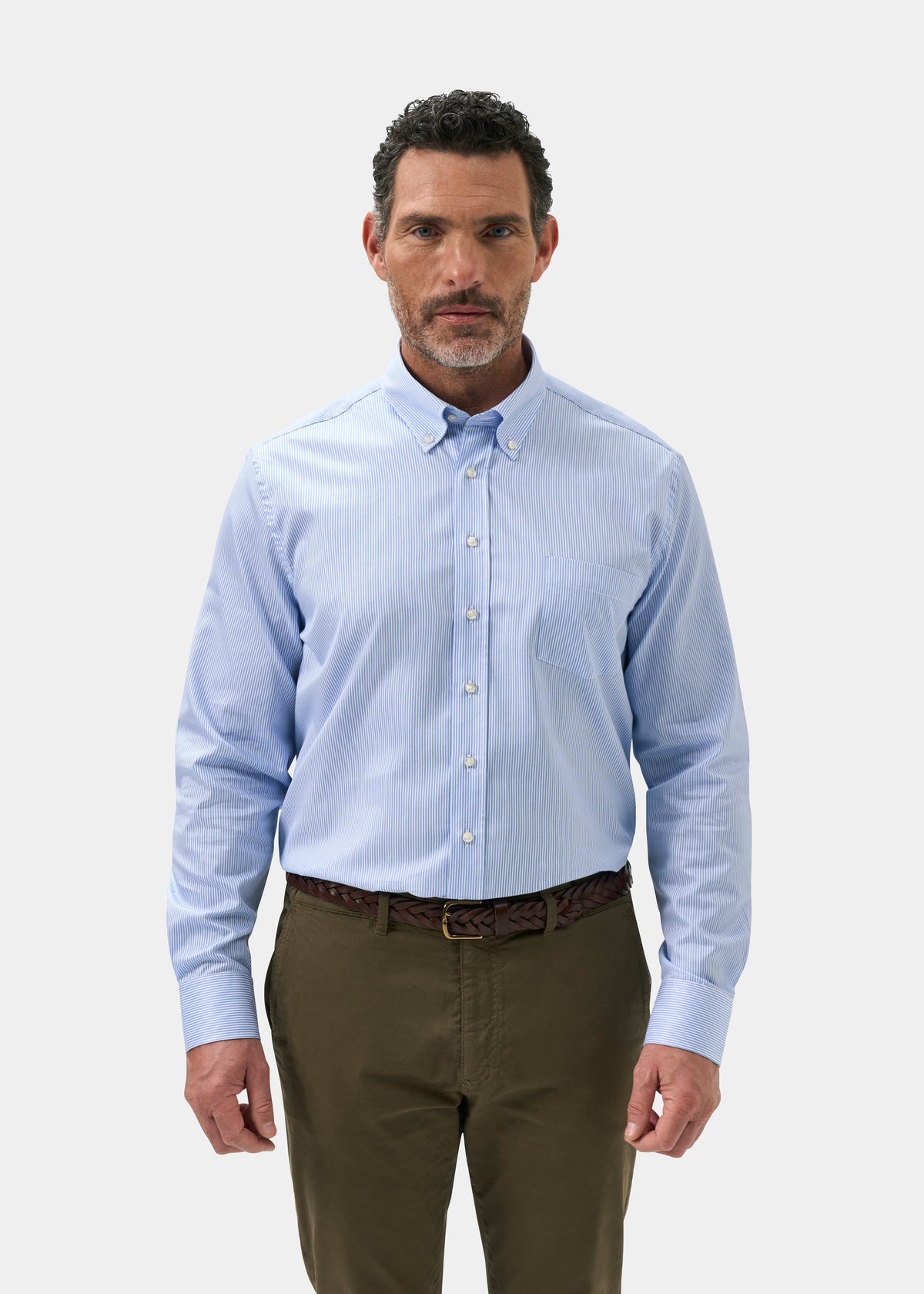 Men's Cotton Long Sleeve Shirt in Blue Striped